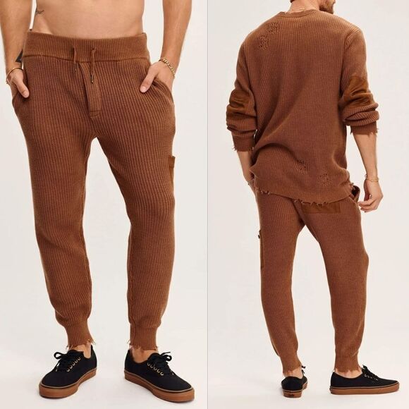 SER.O.YA Cognac Jason Jogger Brown Mens Size Medium Knit Stretchy - Picture 1 of 10